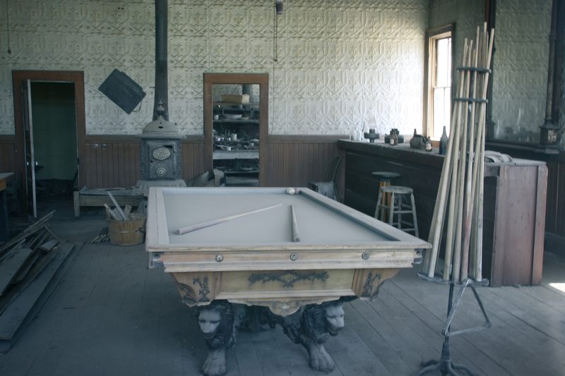 Billiard table in the parlor of the Wheaton and Hollis Hotel.
