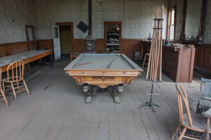 Billiard table in the parlor of the Wheaton and Hollis Hotel.